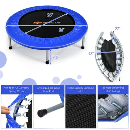 DirectDeals 36 Inch Mini Folding Trampoline with blue padded frame and black jumping mat on Tampa Home & Garden Store