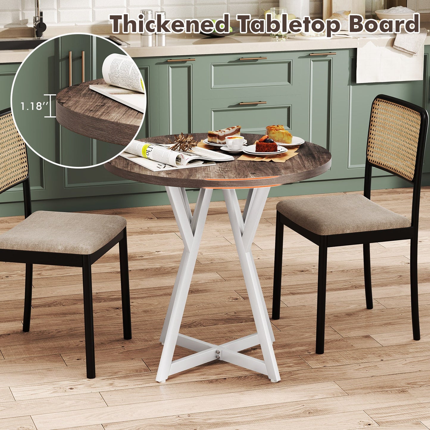 36 Inch Round Dining Table with Metal Pedestal Base-Natural