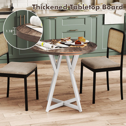 36 Inch Round Dining Table with Metal Pedestal Base-Natural