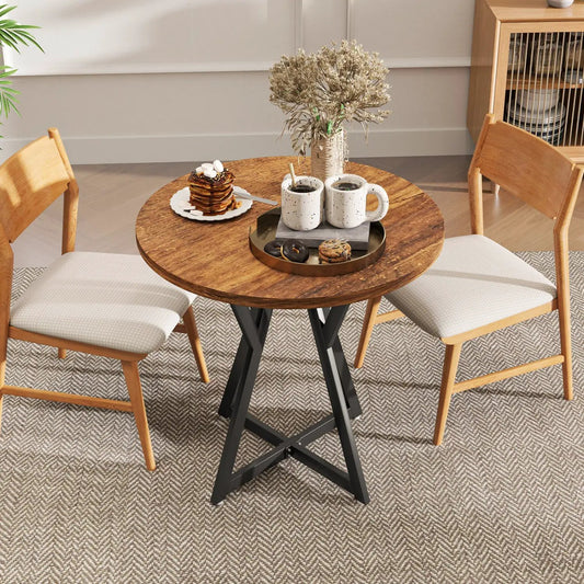 Round dining table 36 in with metal pedestal base DirectDeals, wood top, dried flowers on Tampa Home & Garden Store