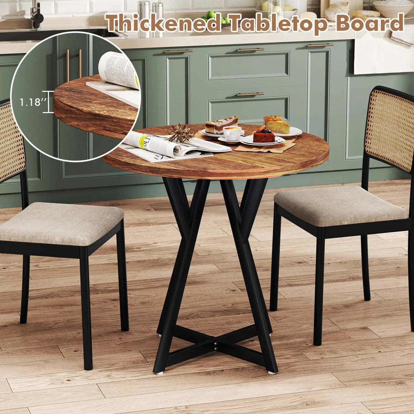 Round Dining Table 36 Inch with Pedestal Base