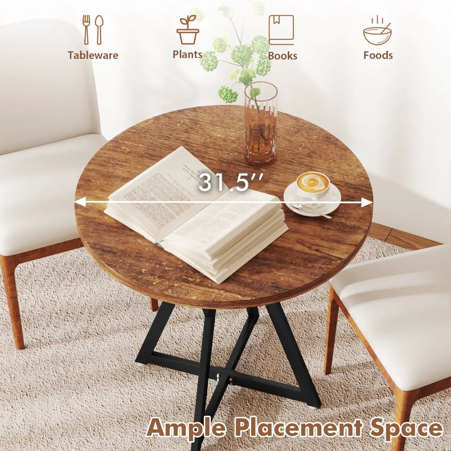 Round Dining Table 36 Inch with Pedestal Base