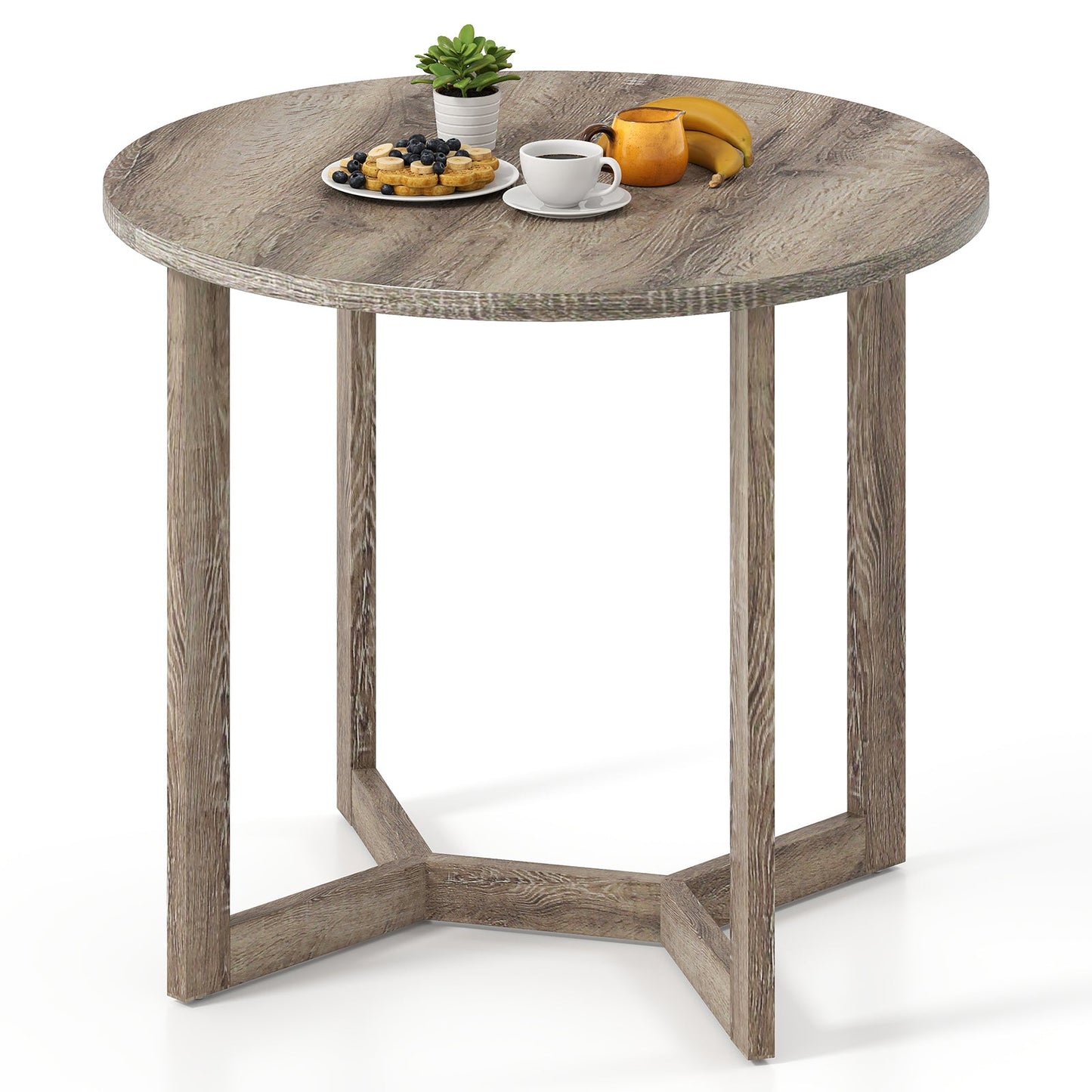 36 Inch Round Wood Dining Table for 2-4 People with Wing-shaped Pedestal Base-Black