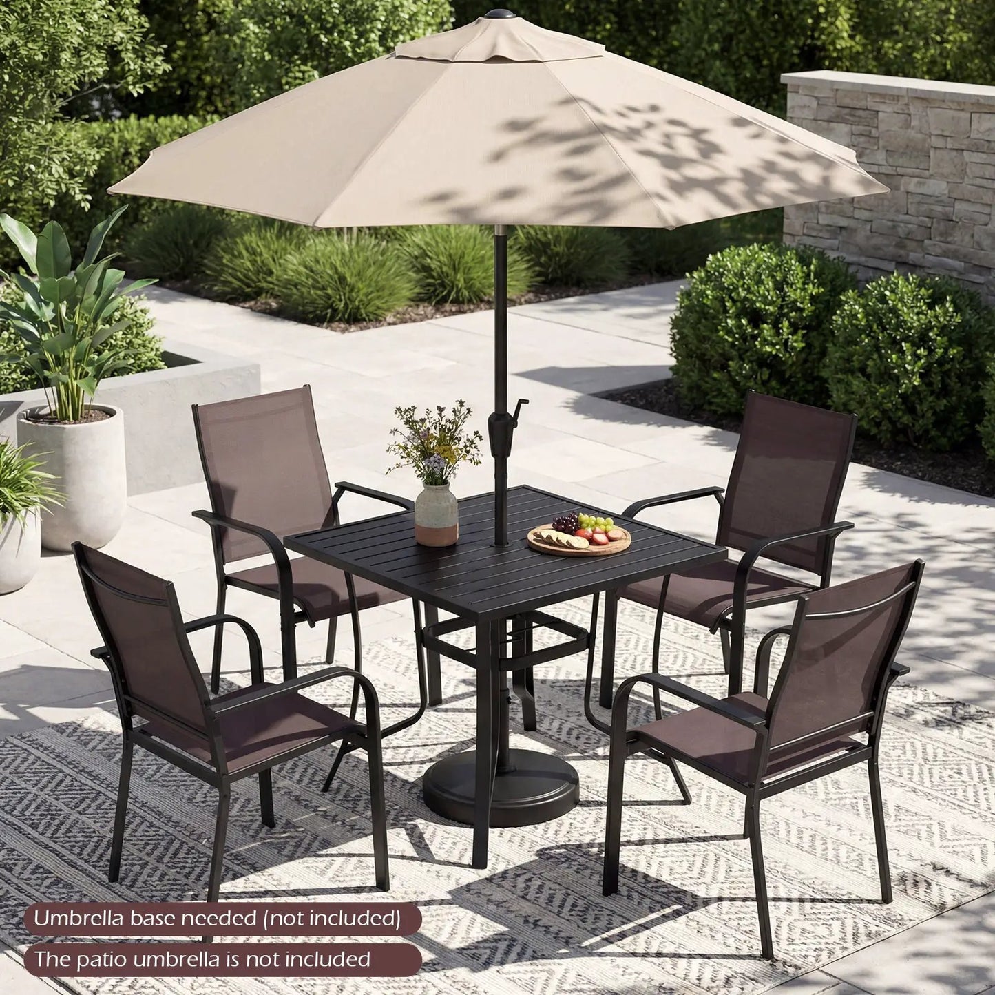 36in Square Patio Table with Umbrella Hole Black