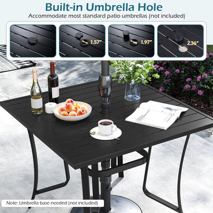 36in Square Patio Table with Umbrella Hole Black