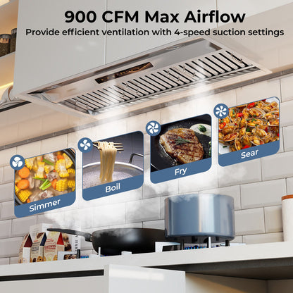 36 Inch Under Cabinet Range Hood with 4 Fan Speeds and Baffles Filters-Silver