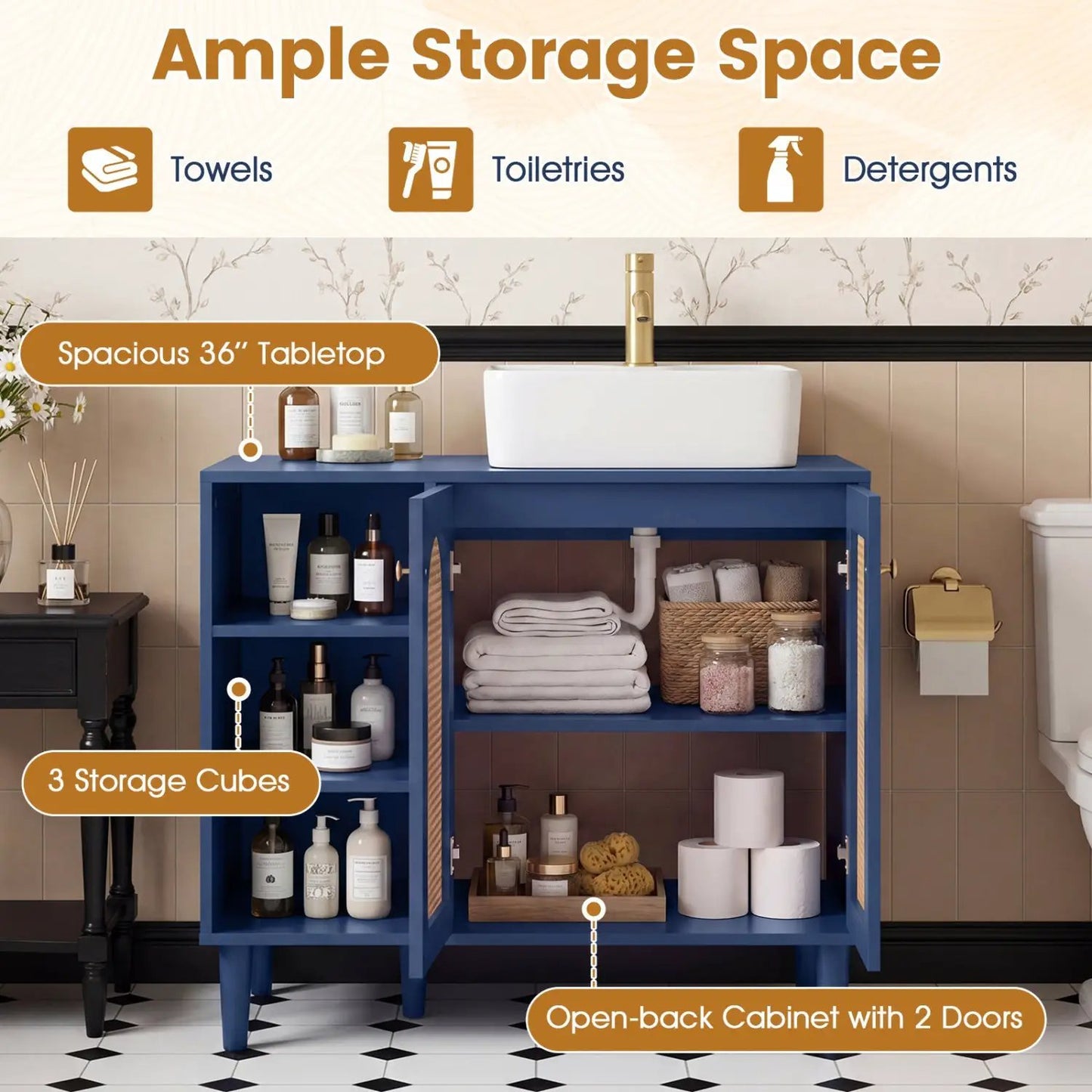 36 Inch Under Sink Cabinet Boho for Vessel Sinks