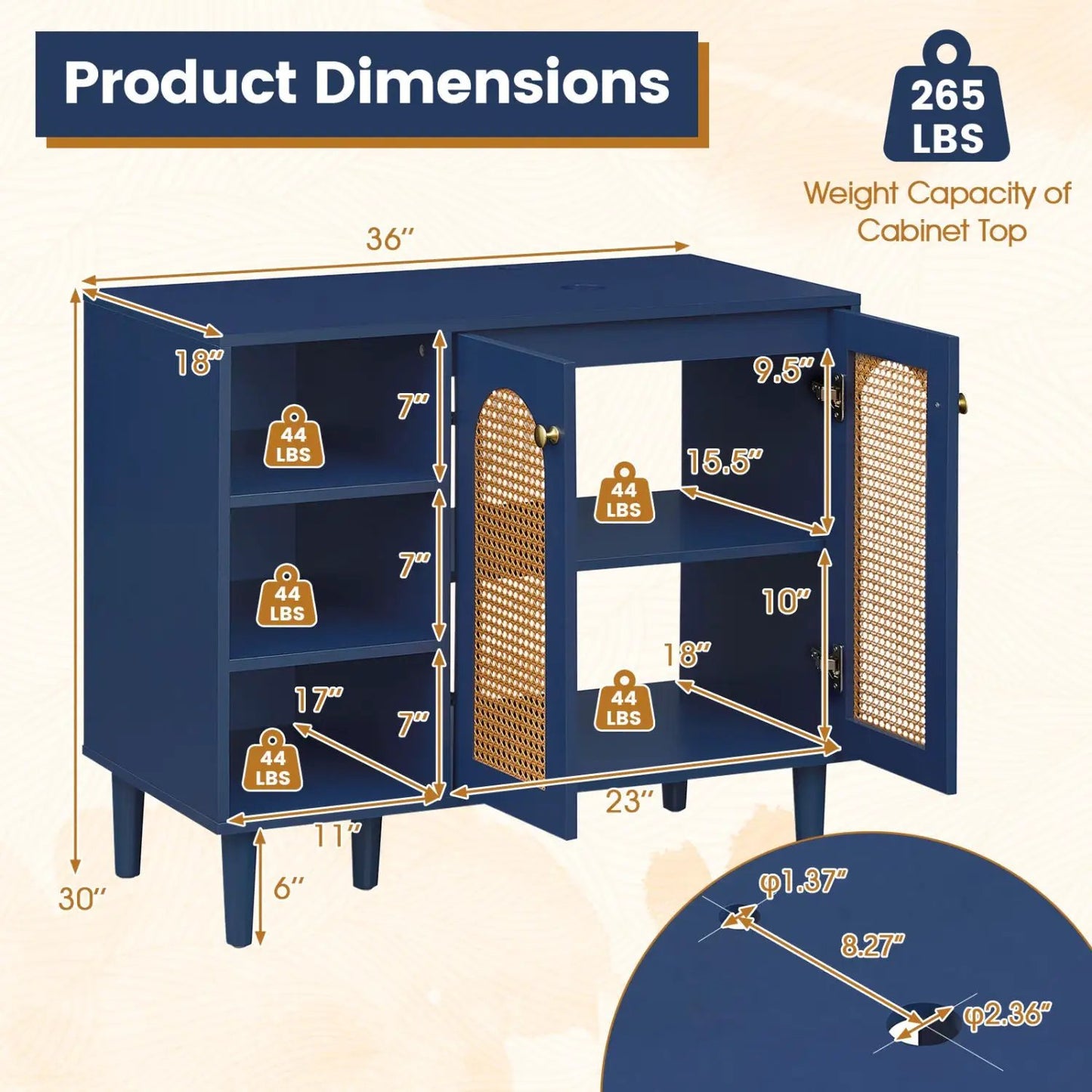 36 Inch Under Sink Cabinet Boho for Vessel Sinks