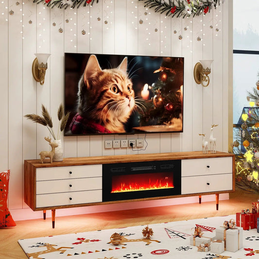 DirectDeals 36 Inch Electric Fireplace Heater with LED lights in a white wood media console on Tampa Home & Garden Store