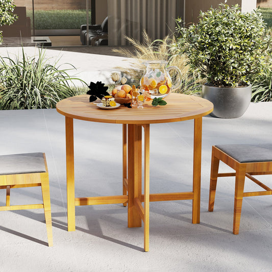 Mesa de comedor redonda plegable para exterior de 91 cm con tablero de listones