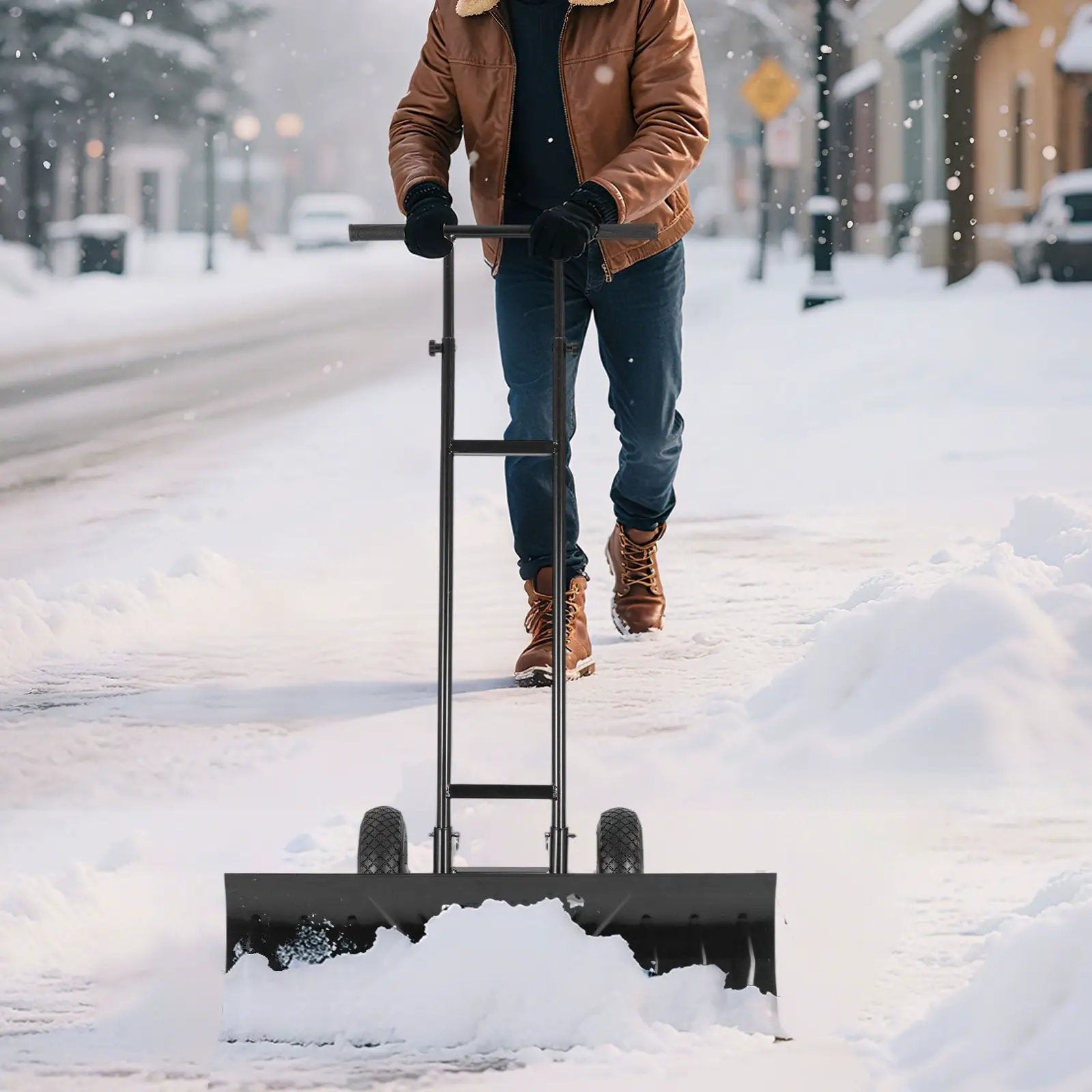 36 Inches Snow Shovel with Wheels and Adjustable Angle Black DirectDeals on Tampa Home & Garden Store