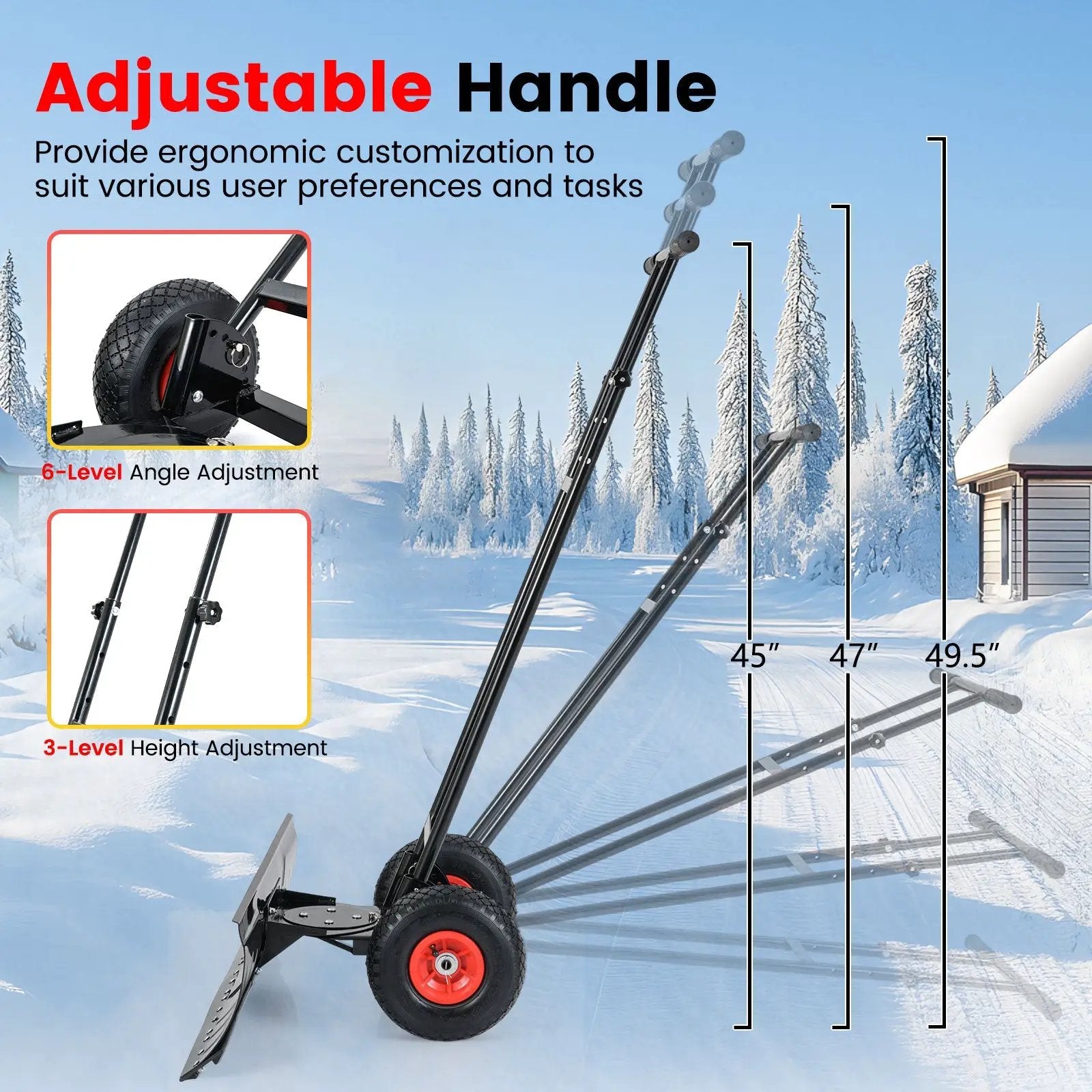 DirectDeals 36-inch snow shovel with wheels, black adjustable-angle handle on Tampa Home & Garden Store