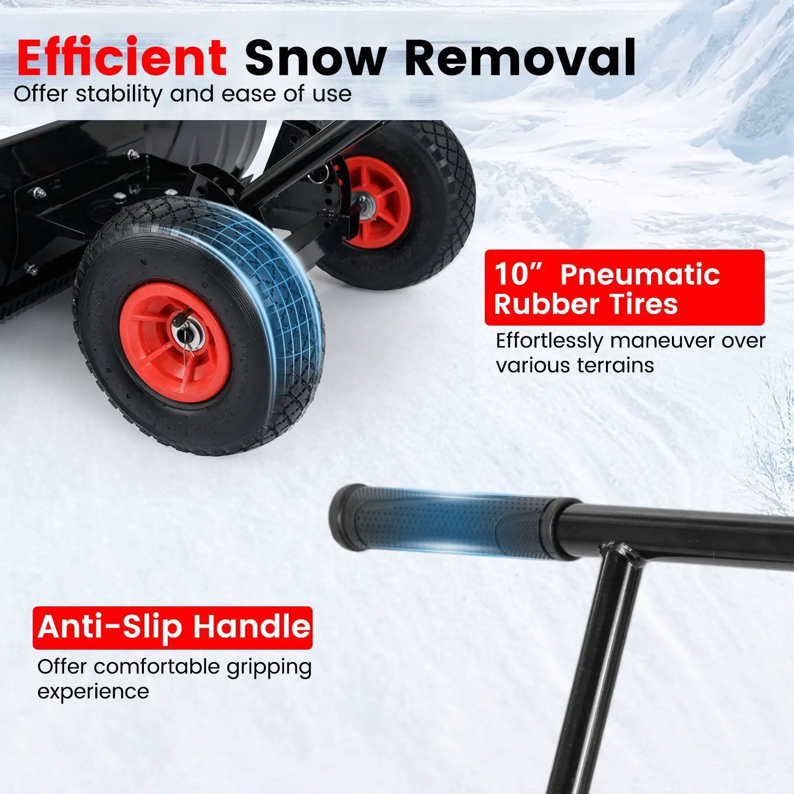 36-inch snow shovel with wheels and adjustable angle black DirectDeals, red-rimmed tires and grip on Tampa Home & Garden Store