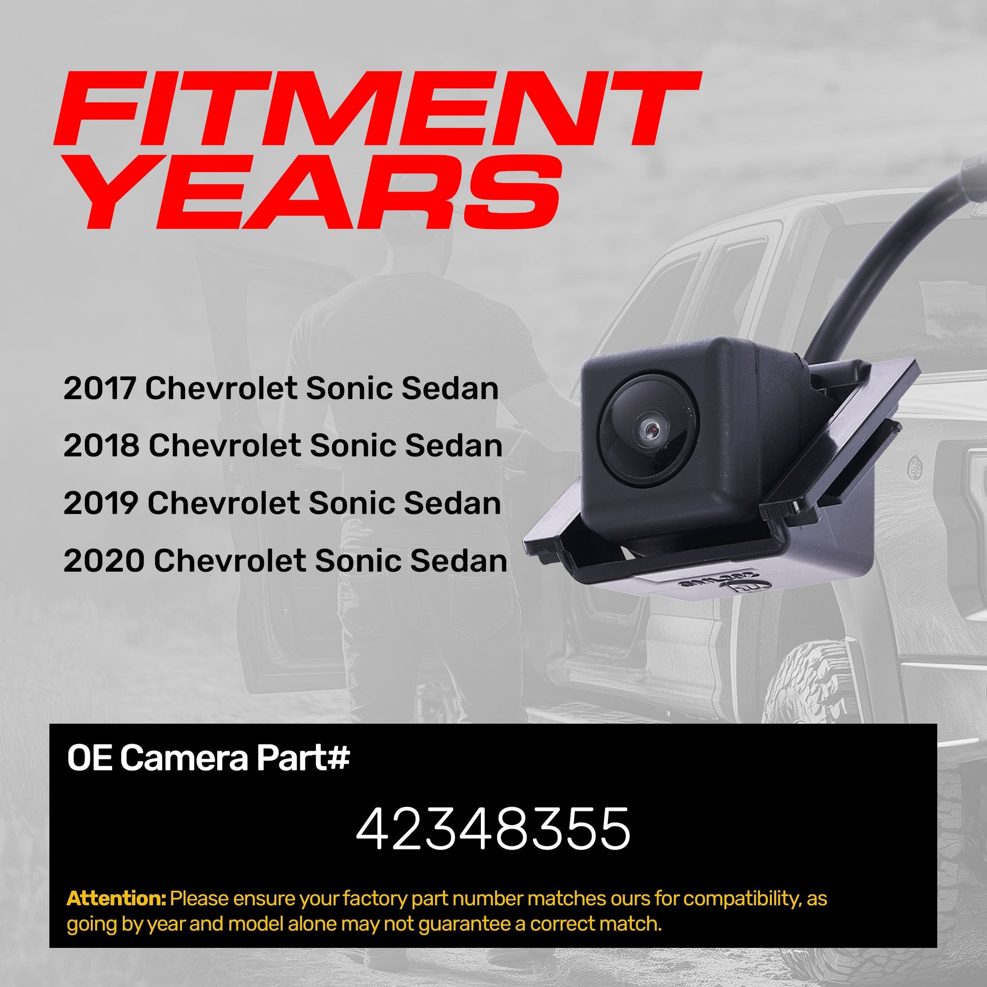 Master Tailgaters OEM backup camera for 2017-2020 Chevrolet Sonic Sedan; black housing on Tampa Home & Garden Store