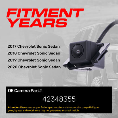Master Tailgaters OEM backup camera for 2017-2020 Chevrolet Sonic Sedan; black housing on Tampa Home & Garden Store