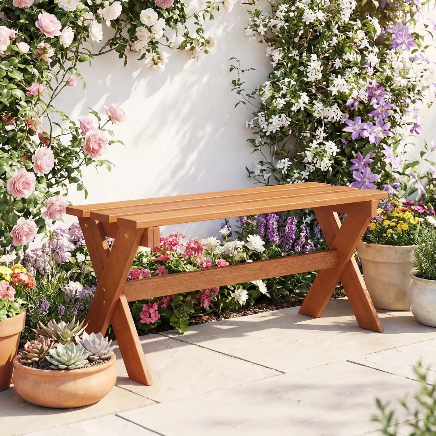 Outdoor Wood Bench Set 2 36 Inch Patio Seating