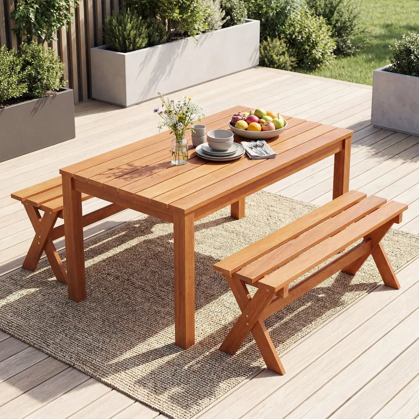 Outdoor Wood Bench Set 2 36 Inch Patio Seating