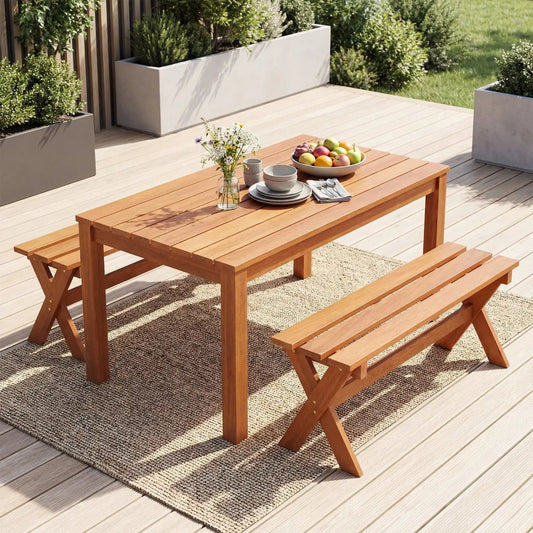 Outdoor wood bench set of 2, 36-inch backless patio seating by DirectDeals on Tampa Home & Garden Store