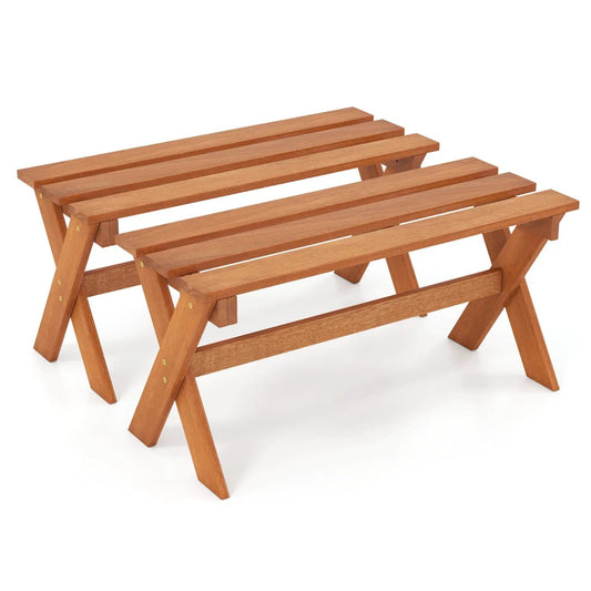 Outdoor wood bench set of 2 by DirectDeals, 36 in backless patio seating, natural finish on Tampa Home & Garden Store