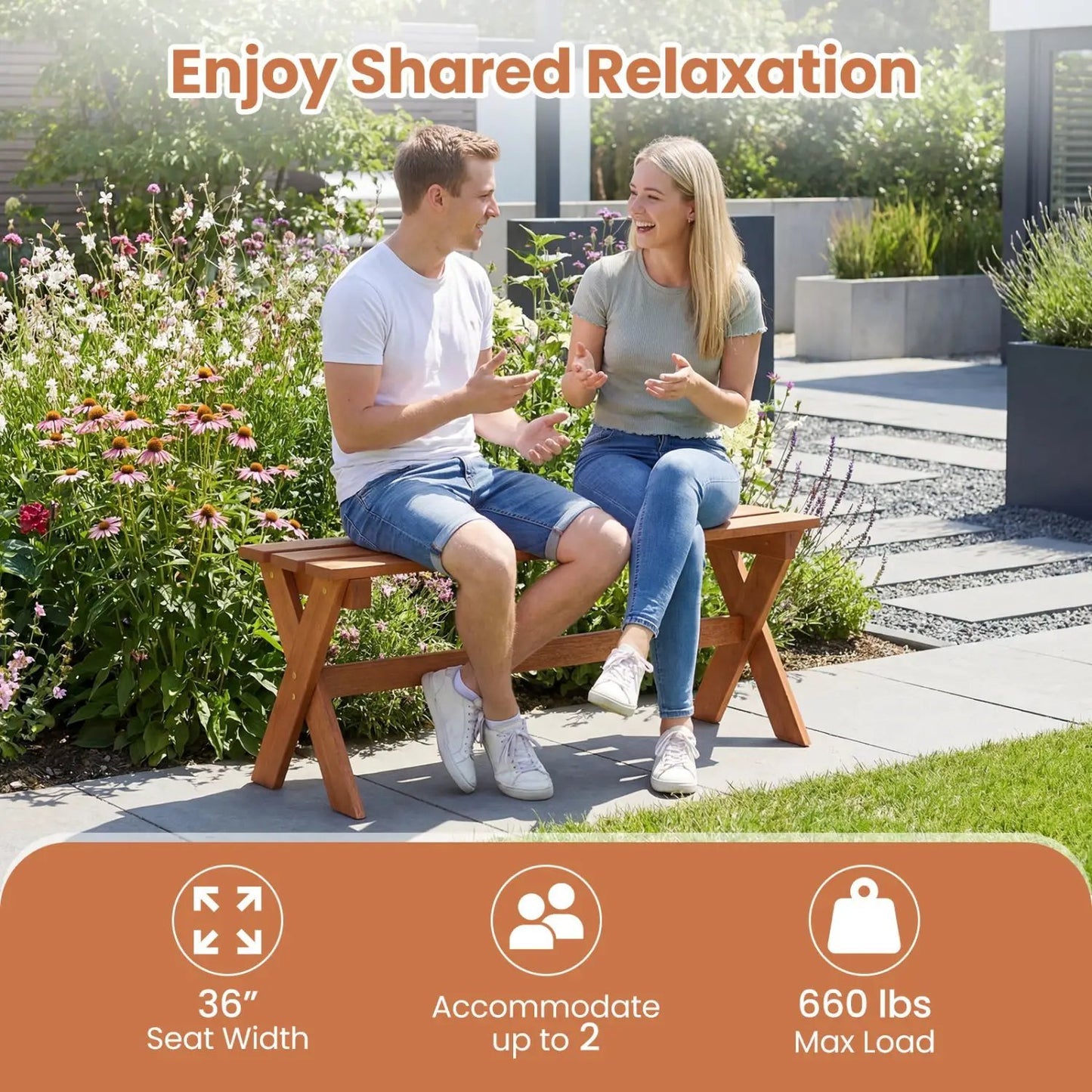 Outdoor Wood Bench Set 2 36 Inch Patio Seating