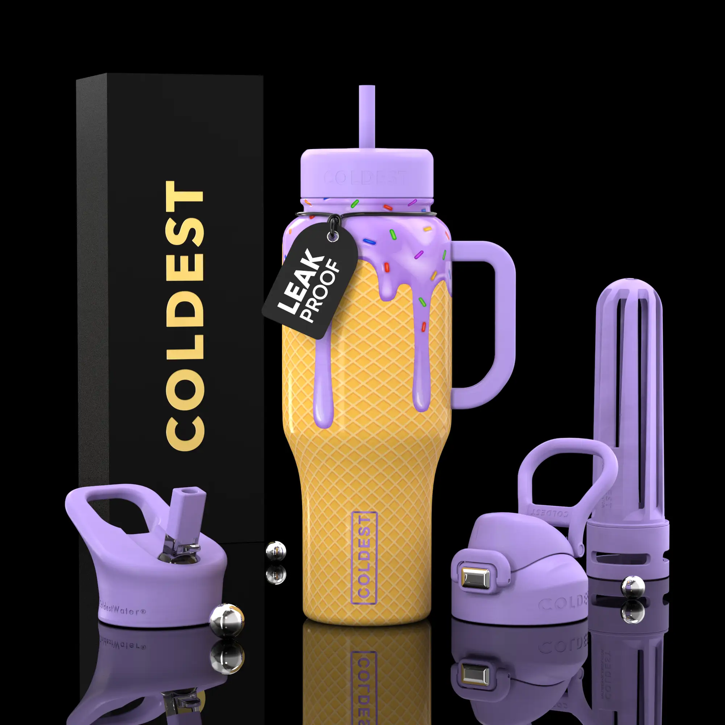 COLDEST 36oz Limitless Ultra water bottle with purple straw leak-proof cone pattern on Tampa Home & Garden Store