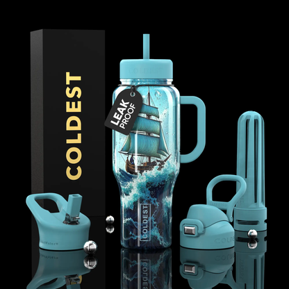 Coldest 36oz Limitless Ultra v8 water bottle with ship artwork, leakproof tag, lid on Tampa Home & Garden Store