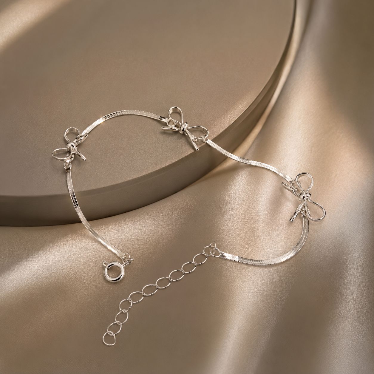 925 Sterling Silver White Gold Plated Adjustable Bracelet for Women with bow-end charms on Tampa Home & Garden Store