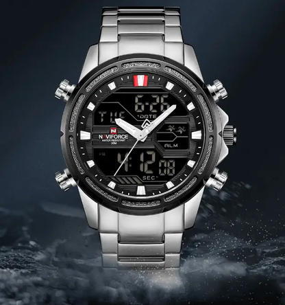 Mens Waterproof Analog Digital Watch Stainless