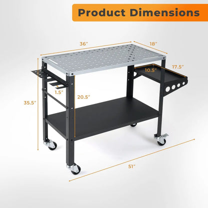 Welding Table 36x18 With 144 Holes and Wheels