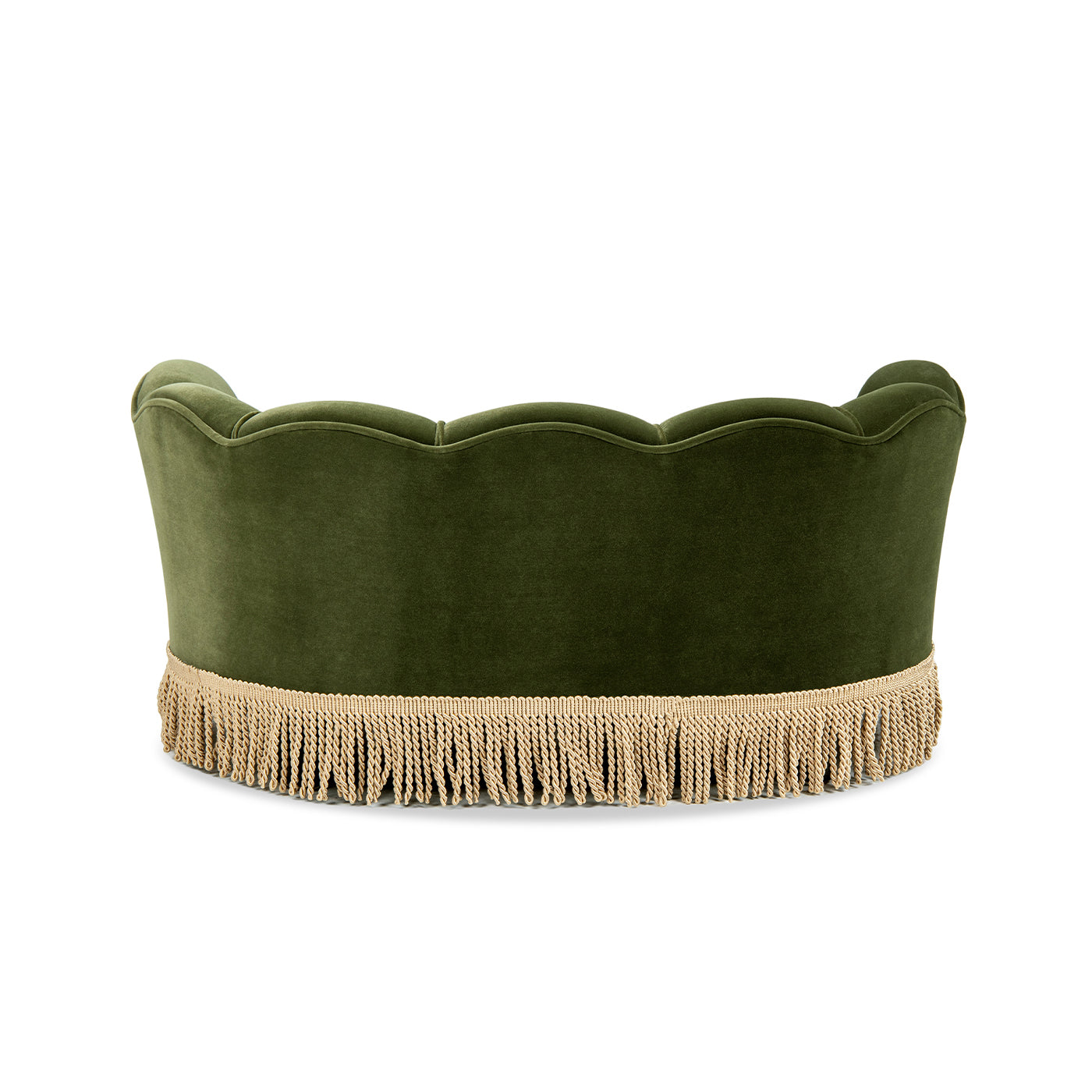 Clara 34.5in Scalloped Olive Green Velvet Pet Sofa Bed with fringe trim by HouseOfZazla on Tampa Home & Garden Store