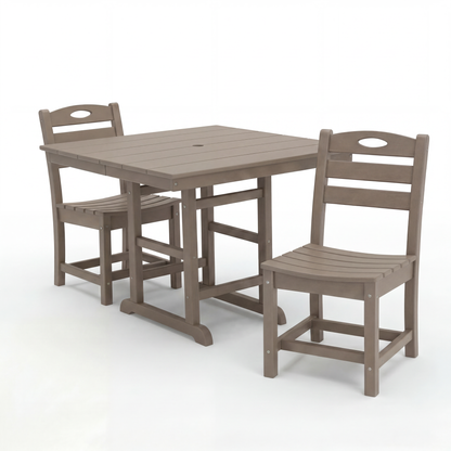 Antique Wood Patio Dining Set And Two Chairs