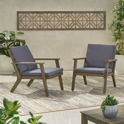 Outdoor Club Chair With Cushion HouseOfZazla, gray cushions, dark wood frame, 2 chairs on Tampa Home & Garden Store