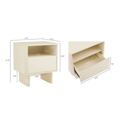 Modern Accent Nightstand with Drawer and Shelf in beige finish; compact bedside storage with a drawer and open shelf on Tampa Home & Garden Store