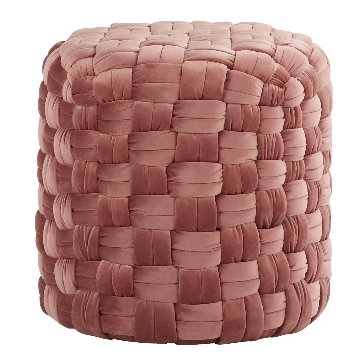 Braided round velvet ottoman in dusty rose color for accent seating on Tampa Home & Garden Store