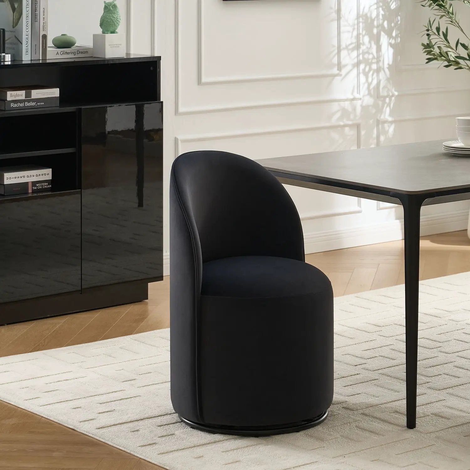 360 Degree Swivel Armless Dining Barrel Chair black fabric upholstery by Unique Piece Furniture on Tampa Home & Garden Store