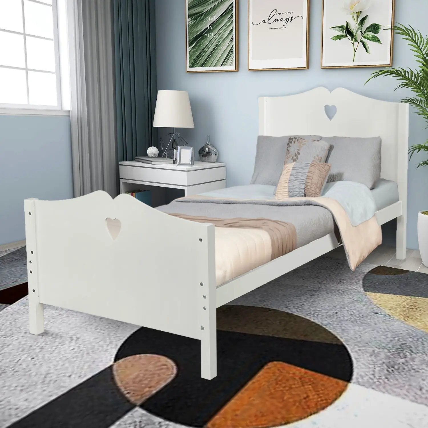 Platform bed by Unique Piece Furniture, white finish, heart-cut headboard and slat support on Tampa Home & Garden Store