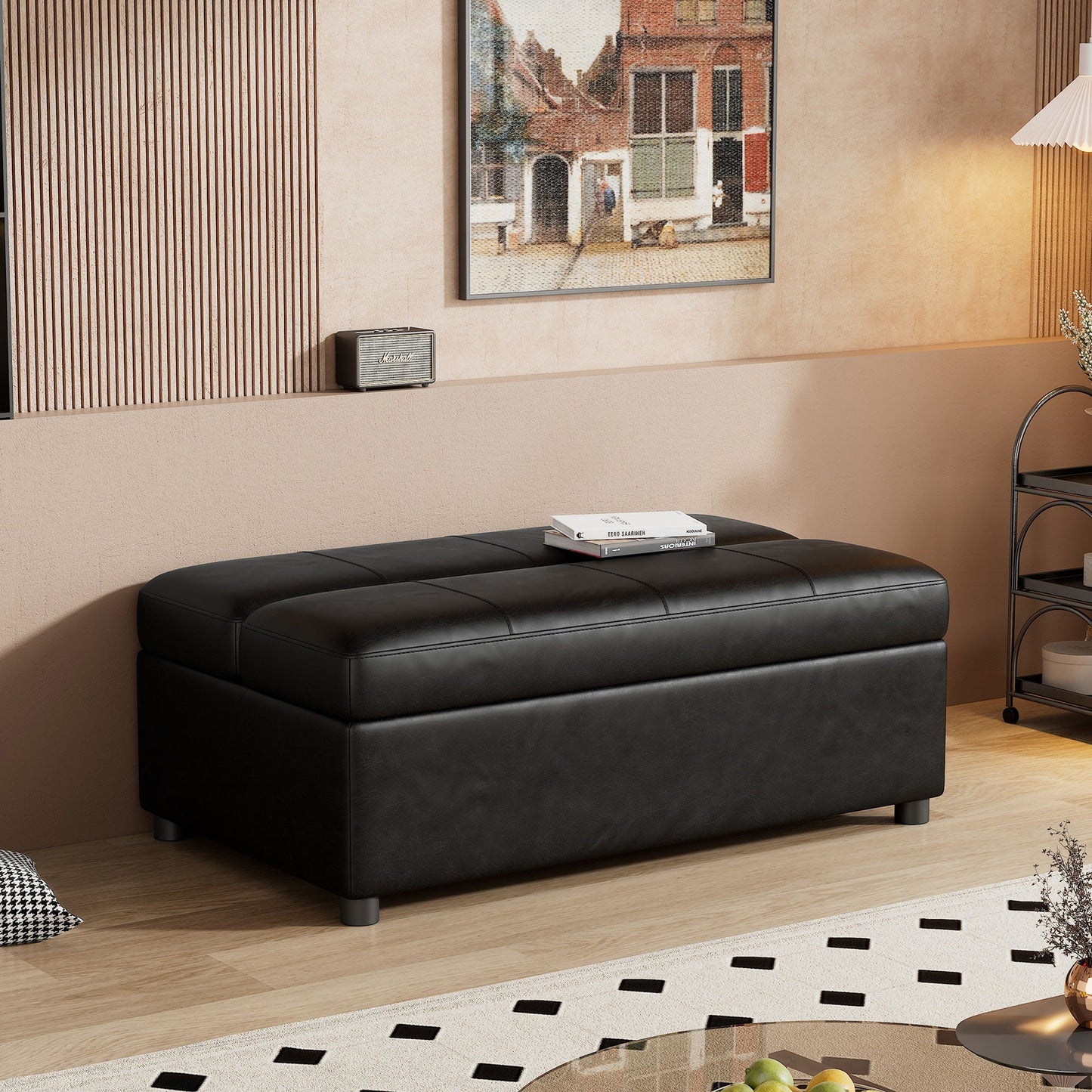 Twin size folding ottoman sleeper bed in black faux leather with mattress by HouseOfZazla on Tampa Home & Garden Store