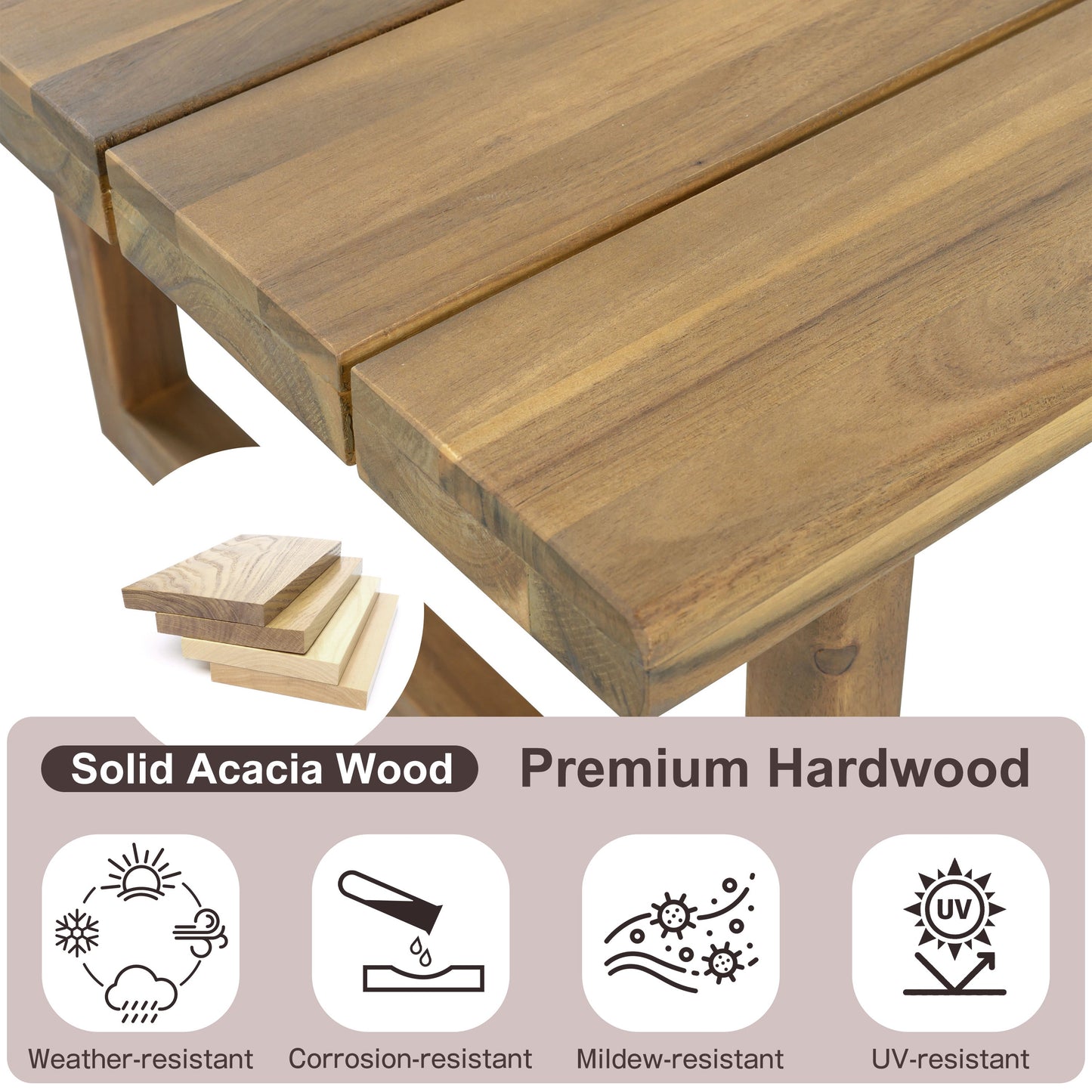 Outdoor Acacia Wood Six Seater Sectional Sofa