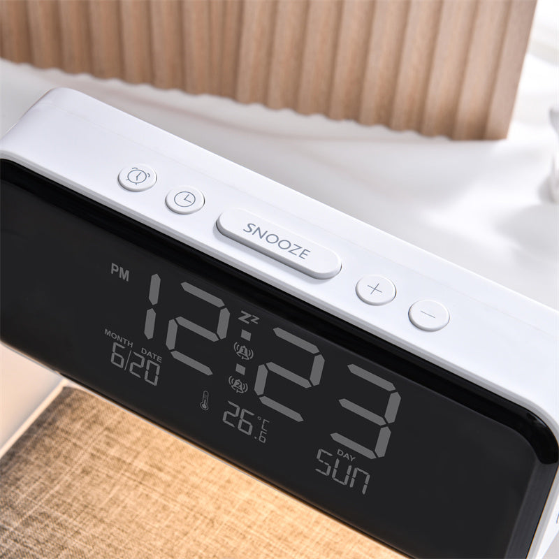 Perfecsy white 3-in-1 bedside lamp with wireless charging and LCD alarm clock on Tampa Home & Garden Store