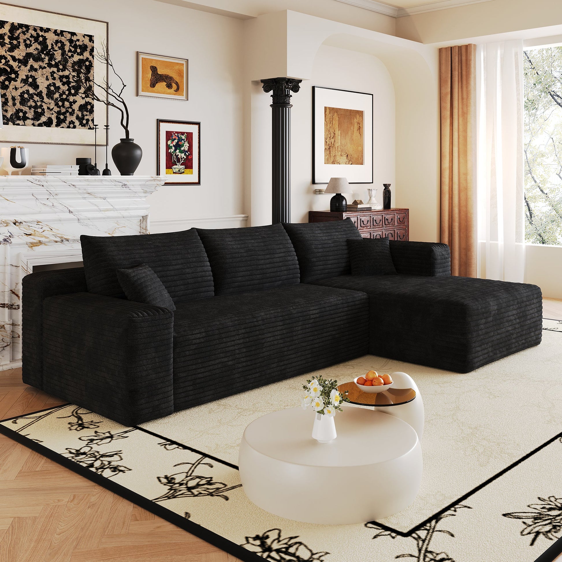 Modern Minimalist Cloud Sectional Sofa black fabric with plush cushions by HouseOfZazla on Tampa Home & Garden Store