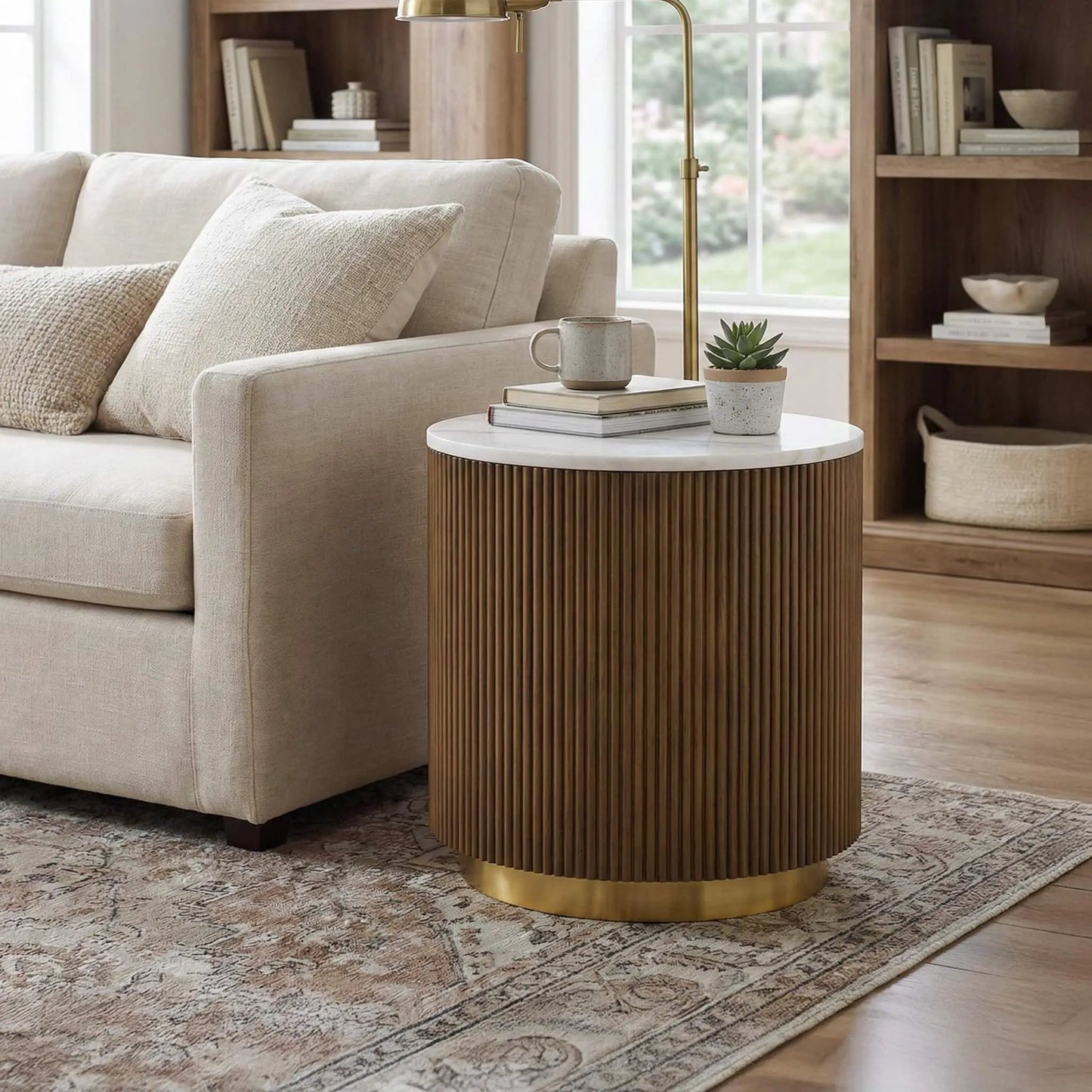 Modern Round Table with Marble Top Gold Accents