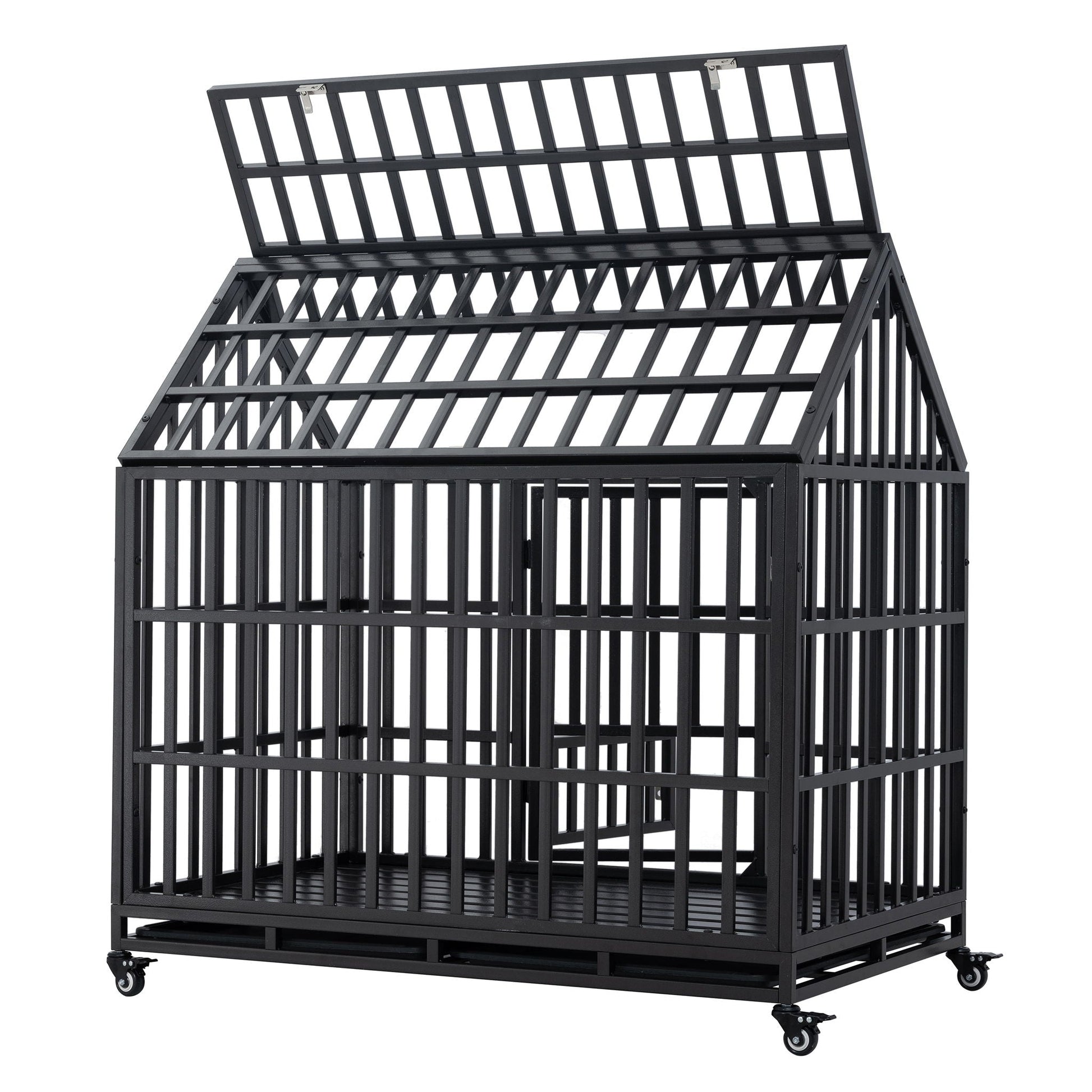 Heavy Duty Dog Crate with lockable wheels, black metal by HouseOfZazla on Tampa Home & Garden Store