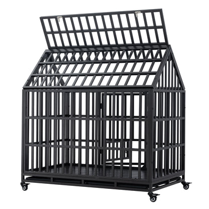 Heavy Duty Dog Crate with lockable wheels, black metal by HouseOfZazla on Tampa Home & Garden Store