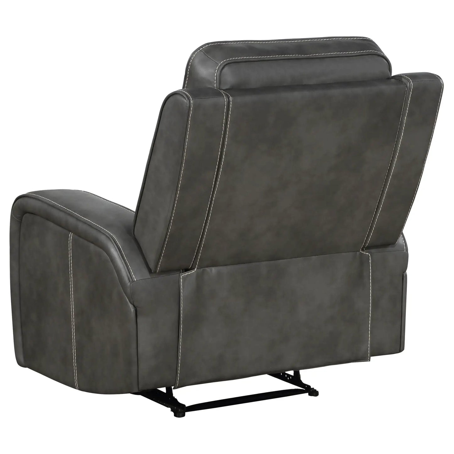 Forrest gray recliner chair with tufted upholstery, white stitching on Tampa Home & Garden Store