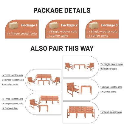 Waterproof orange outdoor patio set packaging 1x three-seat 2x single-seat 2x coffee tables on Tampa Home & Garden Store
