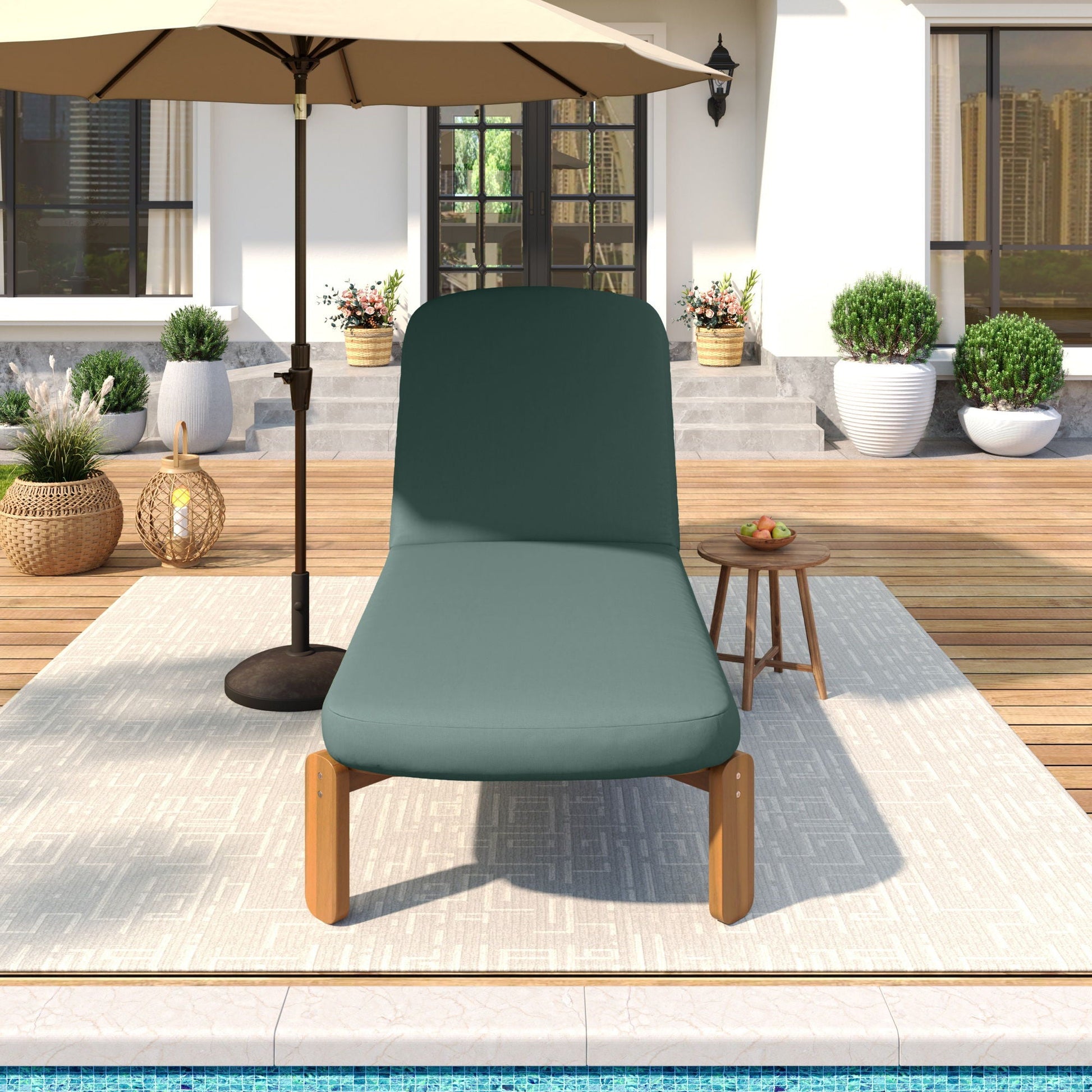 Outdoor Chaise Lounge with adjustable backrest in green fabric by HouseOfZazla Sunlounger on Tampa Home & Garden Store