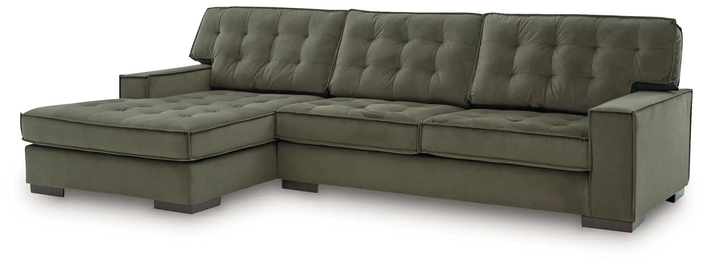 Caspian-Town sectional in olive green fabric with tufted cushions and chaise by Unique Piece Furniture on Tampa Home & Garden Store