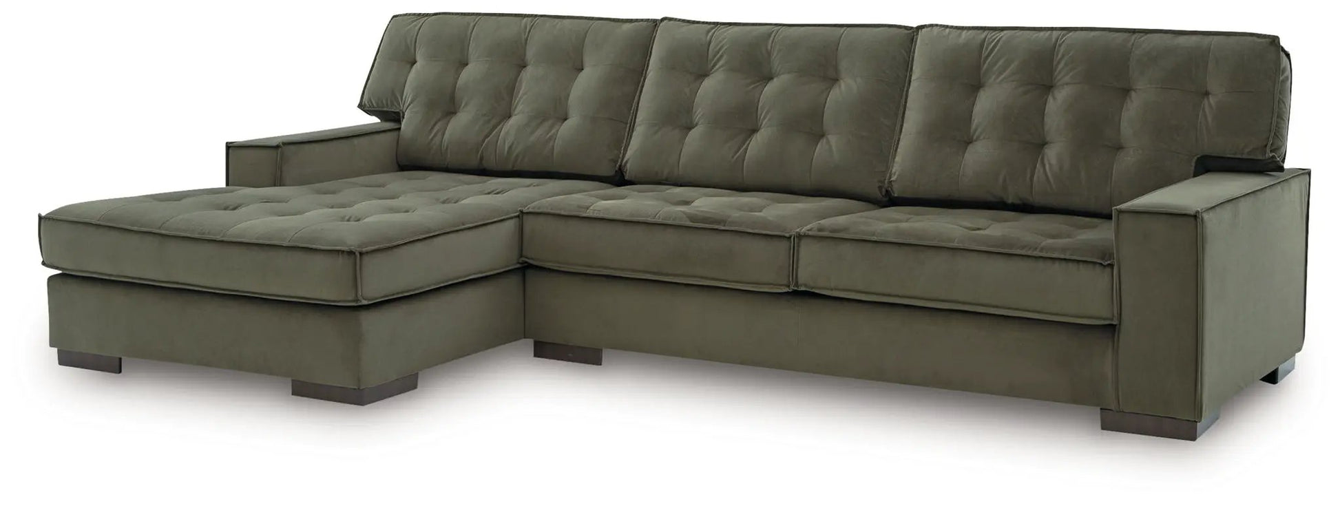 Caspian-Town sectional in olive green fabric with tufted cushions and chaise by Unique Piece Furniture on Tampa Home & Garden Store