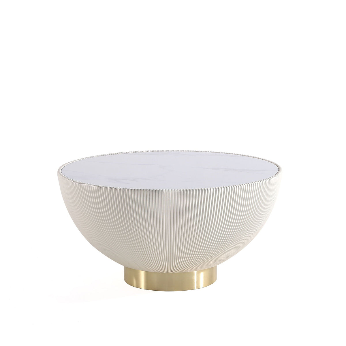 Anderson Coffee Table sintered stone top white ribbed brass base on Tampa Home & Garden Store
