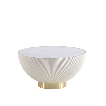 Anderson Coffee Table sintered stone top white ribbed brass base on Tampa Home & Garden Store